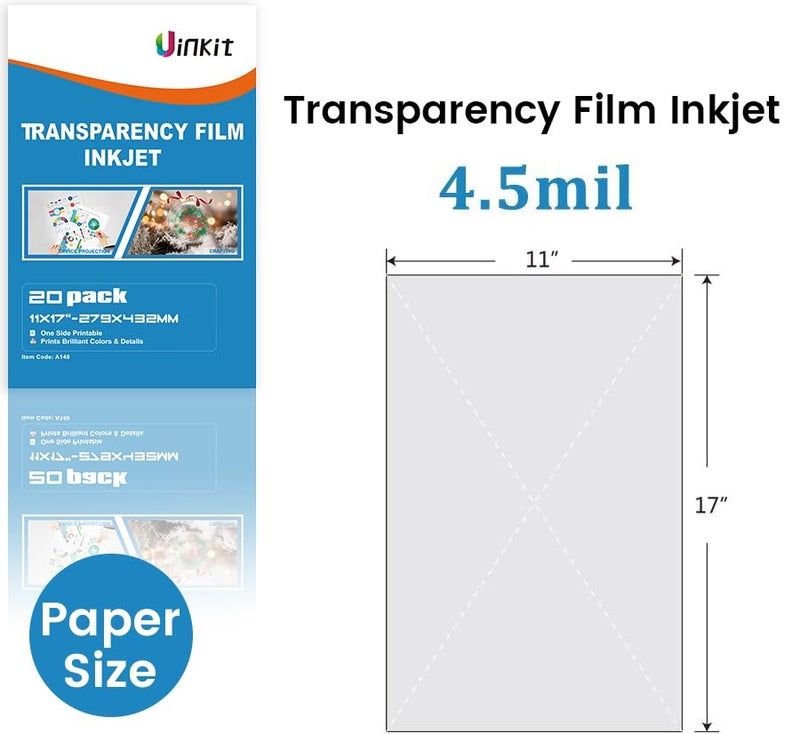 Uinkit 11x17 Transparency Film Inkjet Dye Inks 20 Sheets OHP Overhead Projector Acetate Sheets for Crafts Inkjet Printer Clear Transparent Paper - Image 2
